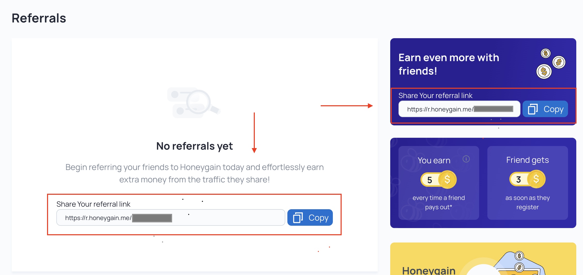 Referral link popup with your code