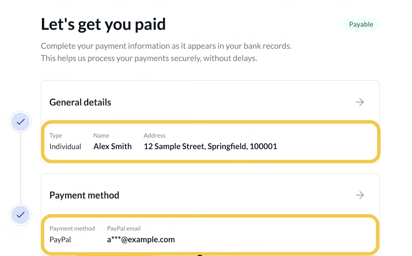 Payment Details tab in the Tipalti Supplier Hub